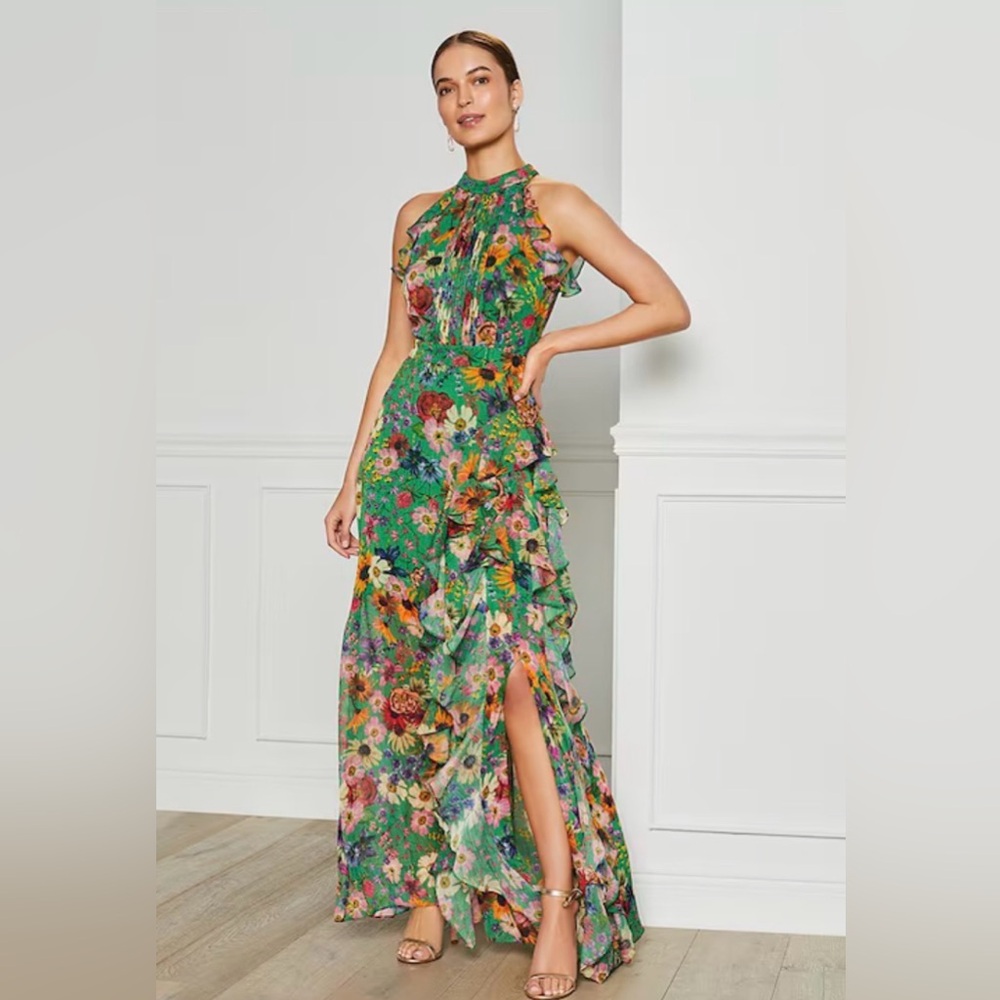 Betsy & Adam Green Floral Halter Maxi Dress - Picture 9 of 11